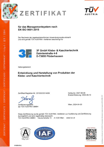 3F GmbH QM-Zertifikat ISO 9001
