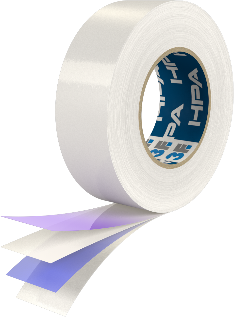 HPA-Klebeband mit sichtbaren Ebenen: Klebstoffe, Zwischenträger und Release Liner